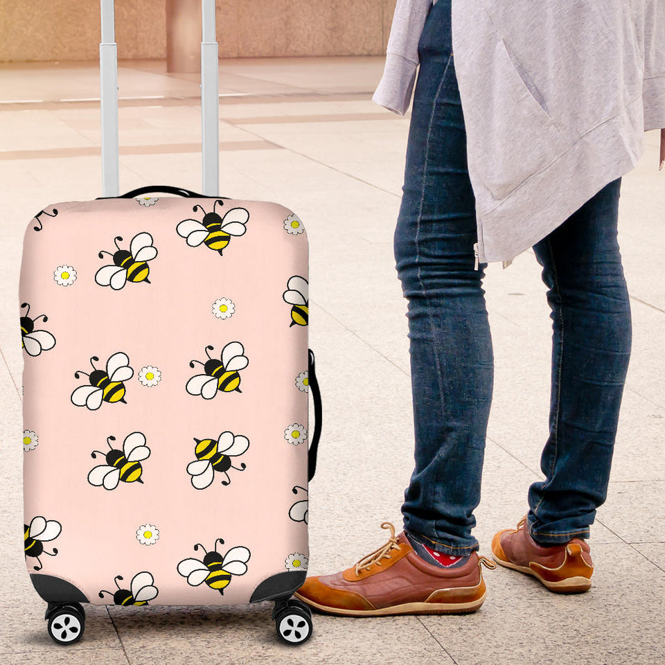 Cute Bee Flower Pattern Pink Background Luggage Covers