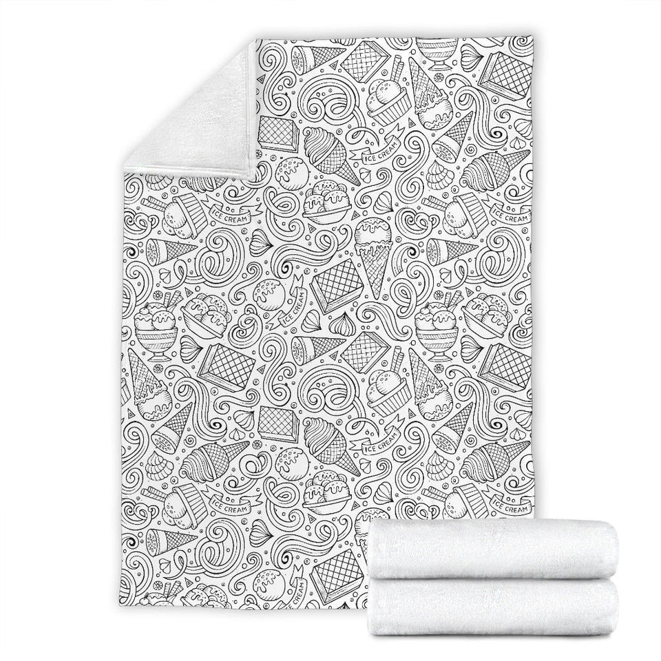 Cartoon Hand Drawn Ice Cream Black White Premium Blanket