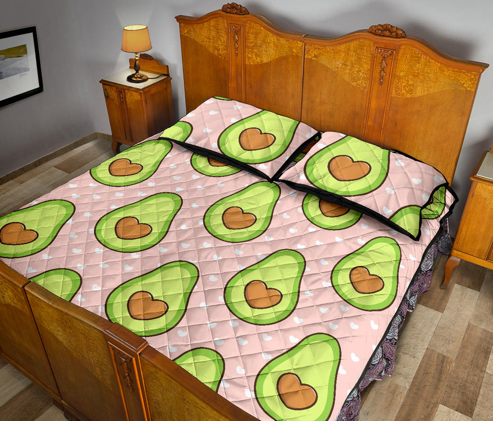 Avocado heart pink background Quilt Bed Set