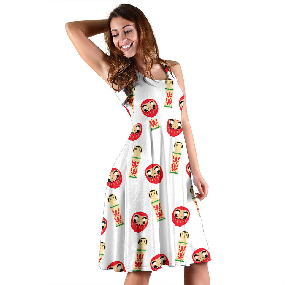 Daruma Japanese Wooden Doll Sleeveless Midi Dress