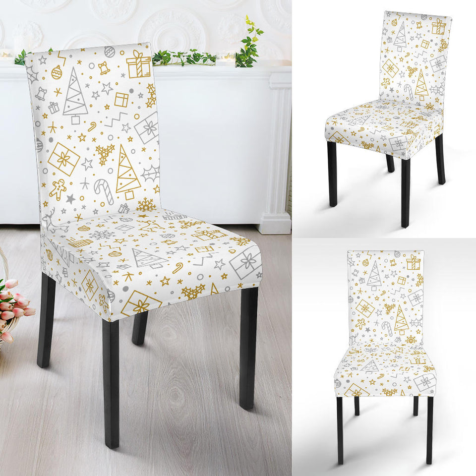 Christmas Tree Christmas Element Silver Gold Pattern Dining Chair Slipcover