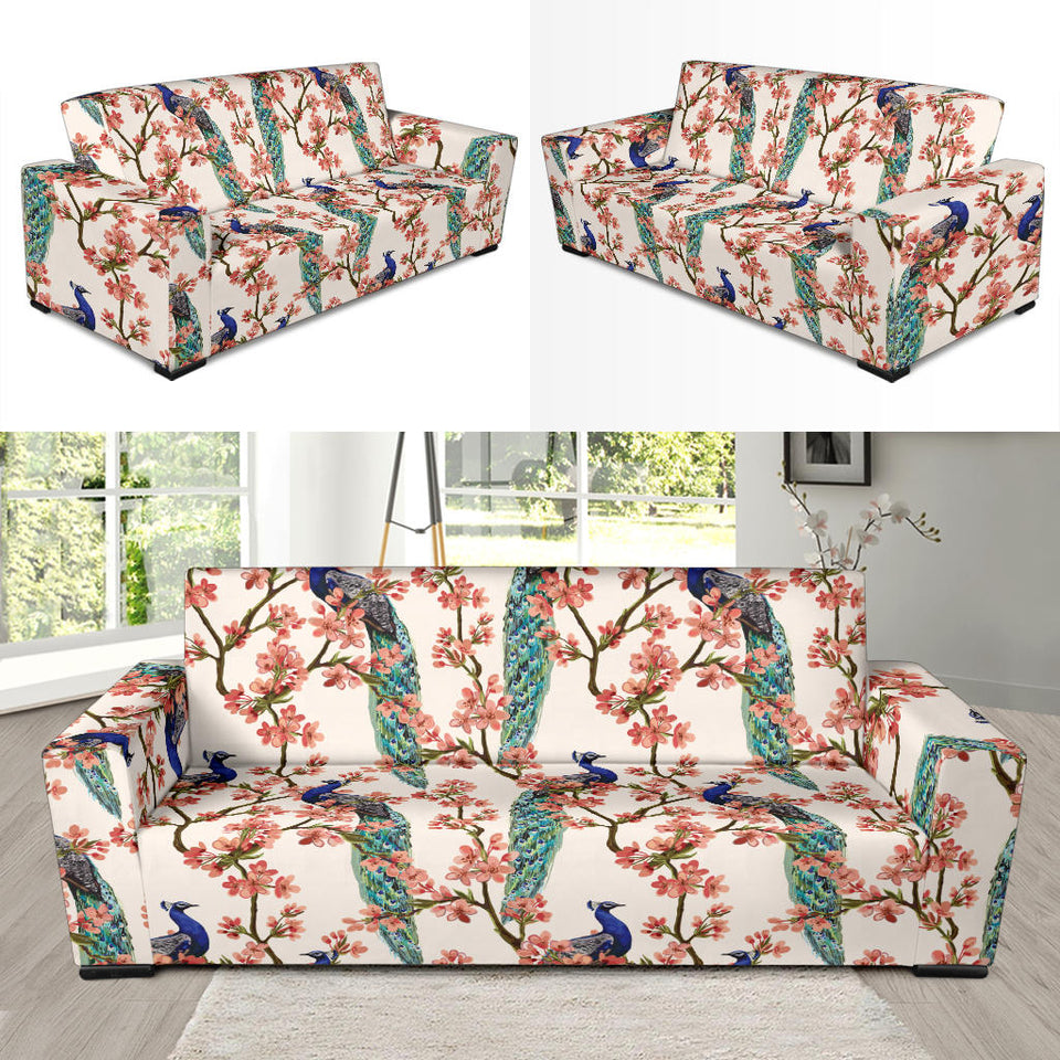 Peacock Tropical Flower Pattern Sofa Slipcover