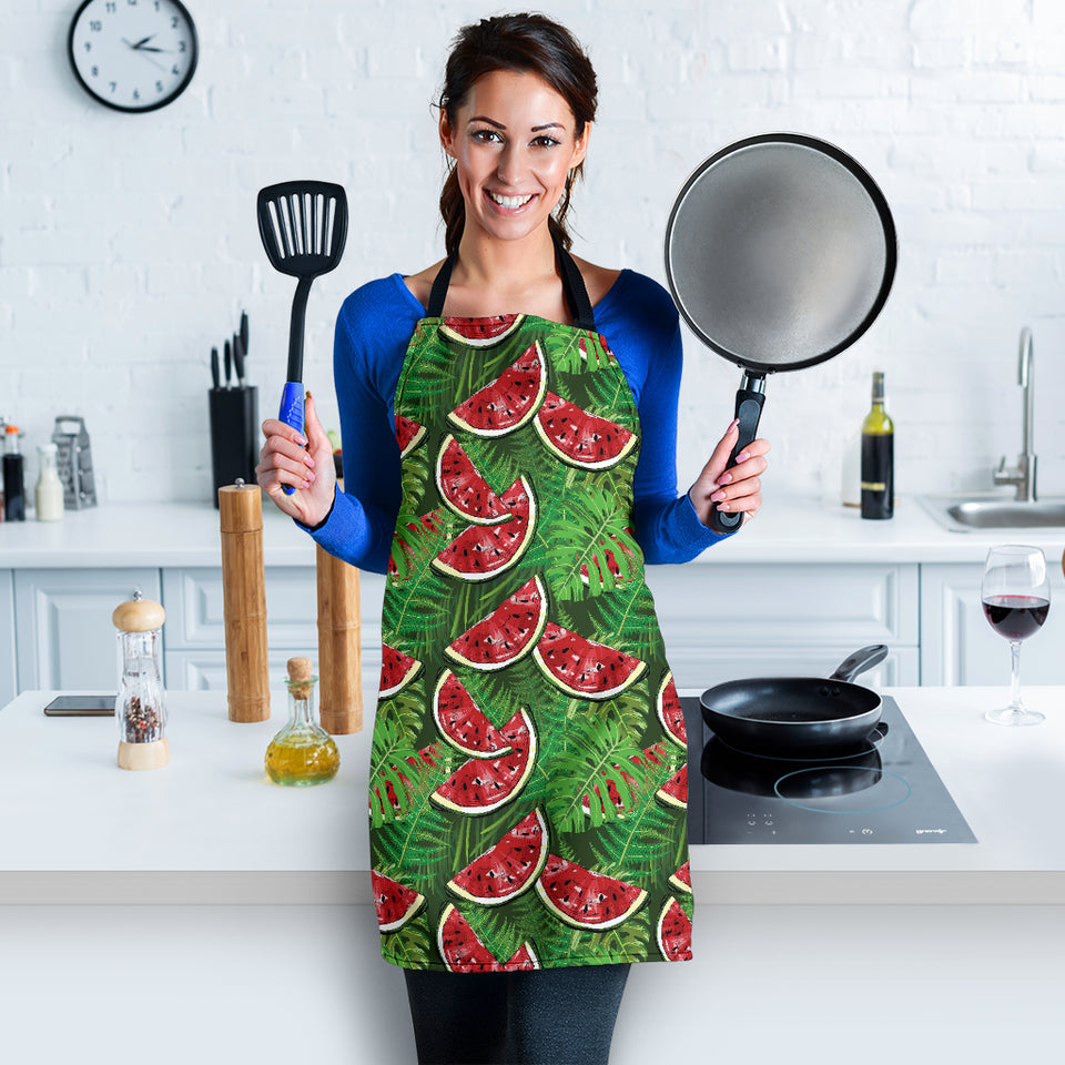 Watermelons Tropical Palm Leaves Pattern Background Adjustable Apron