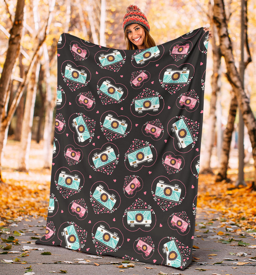 Camera Pattern Print Design 04 Premium Blanket