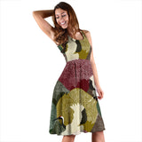 Japanese Cranes Flying Forest Dot Pattern Sleeveless Midi Dress
