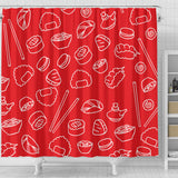 Sushi Pattern Red Background Shower Curtain Fulfilled In US