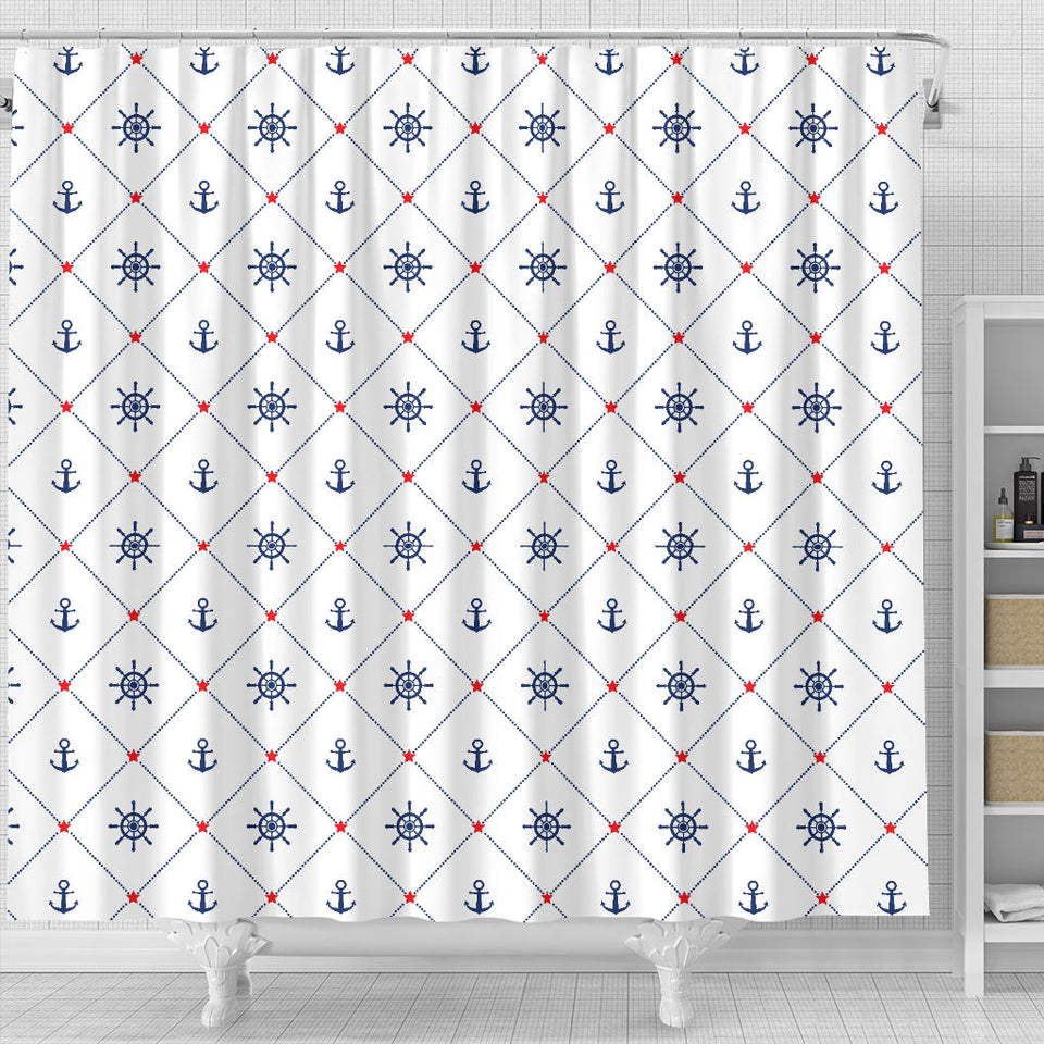 Anchor Rudder Nautical Design Pattern Shower Curtain Fulfilled In US