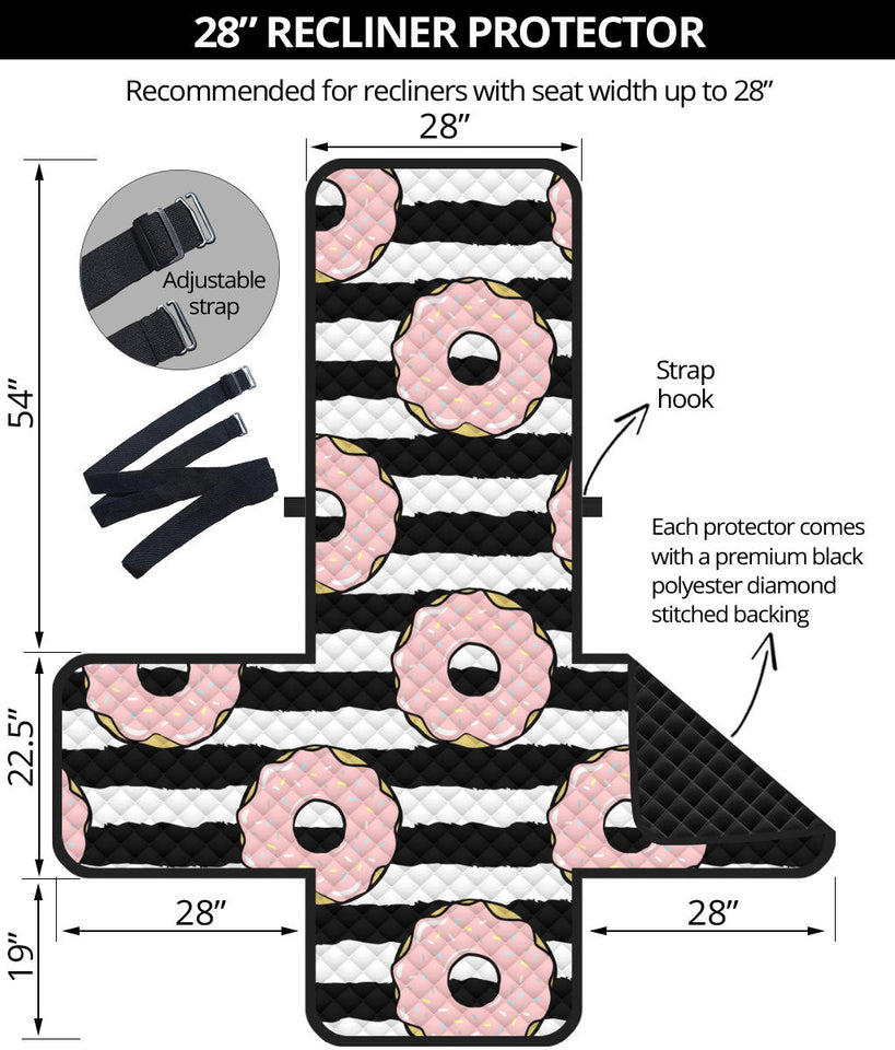 Donuts pink icing striped pattern Recliner Cover Protector