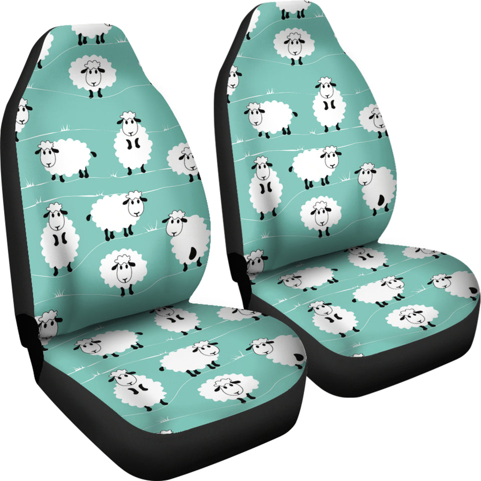 Cute Sheep Green Background  Universal Fit Car Seat Covers
