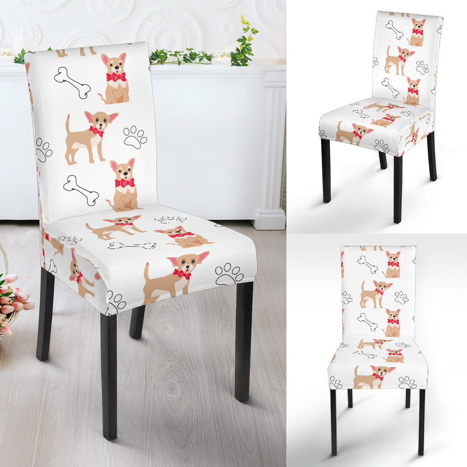 Chihuahua Bone Paw Pattern Dining Chair Slipcover