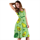Avocado Pattern Green Background Sleeveless Midi Dress