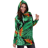 Heliconia Flower Palm Monstera Leaves Black Background Women'S Hoodie Dress
