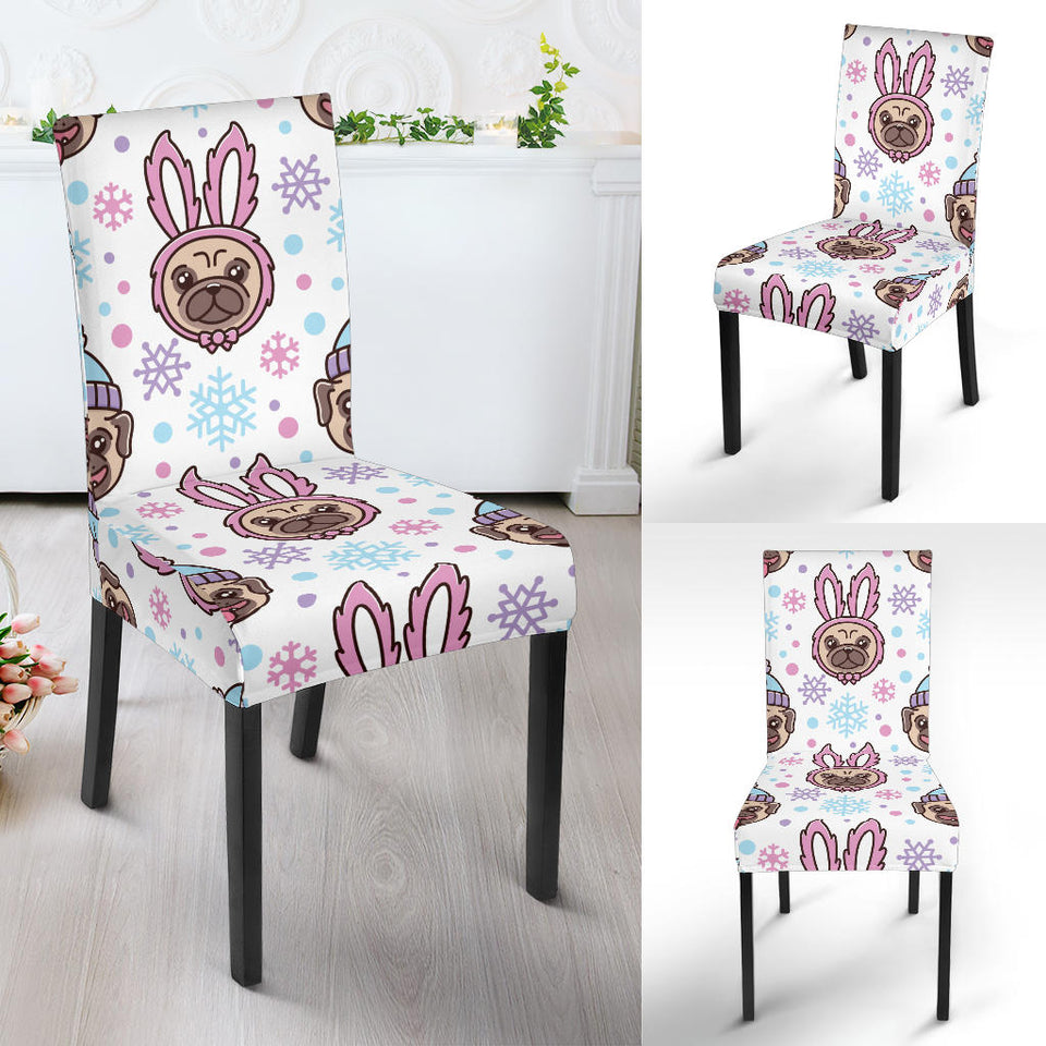 Cute Pug Hat Rabbit Costume Pattern Dining Chair Slipcover