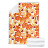 Orange Yellow Orchid Flower Pattern Background Premium Blanket