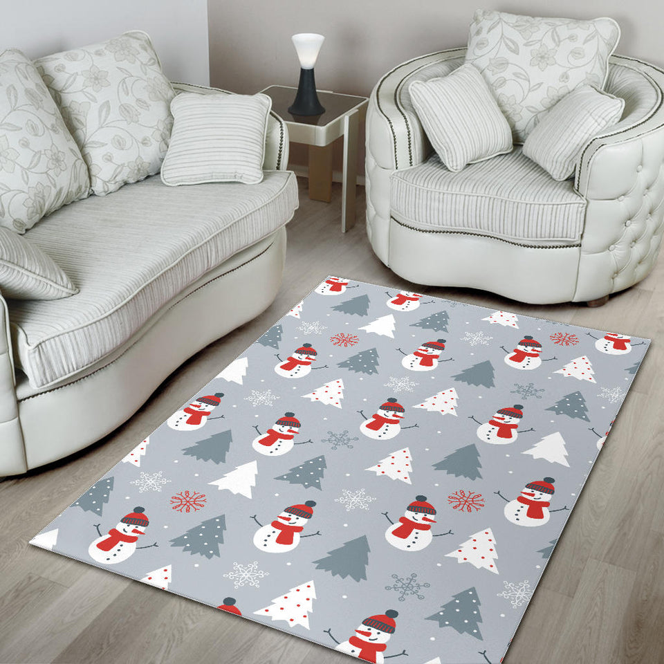 Snowman Christmas  Tree Snow Gray Background Area Rug