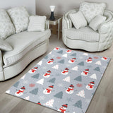 Snowman Christmas  Tree Snow Gray Background Area Rug