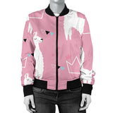 Llama Alpaca Pink Background Women'S Bomber Jacket