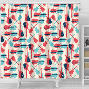 Red Blue Guitar Pattern Shower Curtain Fulfilled In US