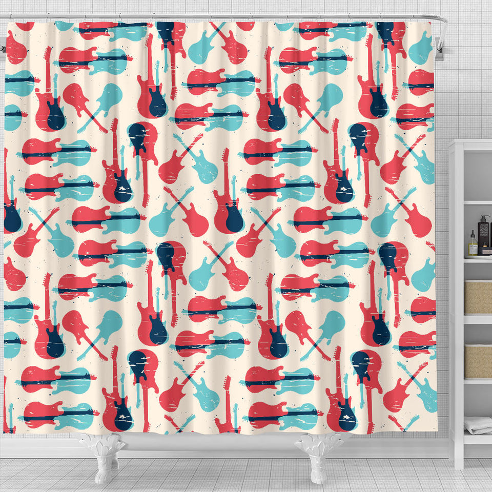 Red Blue Guitar Pattern Shower Curtain Fulfilled In US