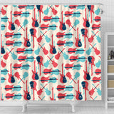 Red Blue Guitar Pattern Shower Curtain Fulfilled In US