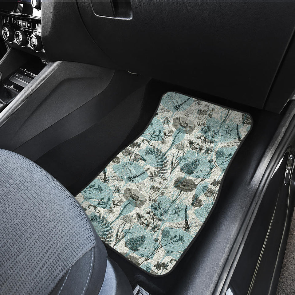 Dragonfly Butterfly Plants Insect Flower Vintage Style Pattern Front Car Mats