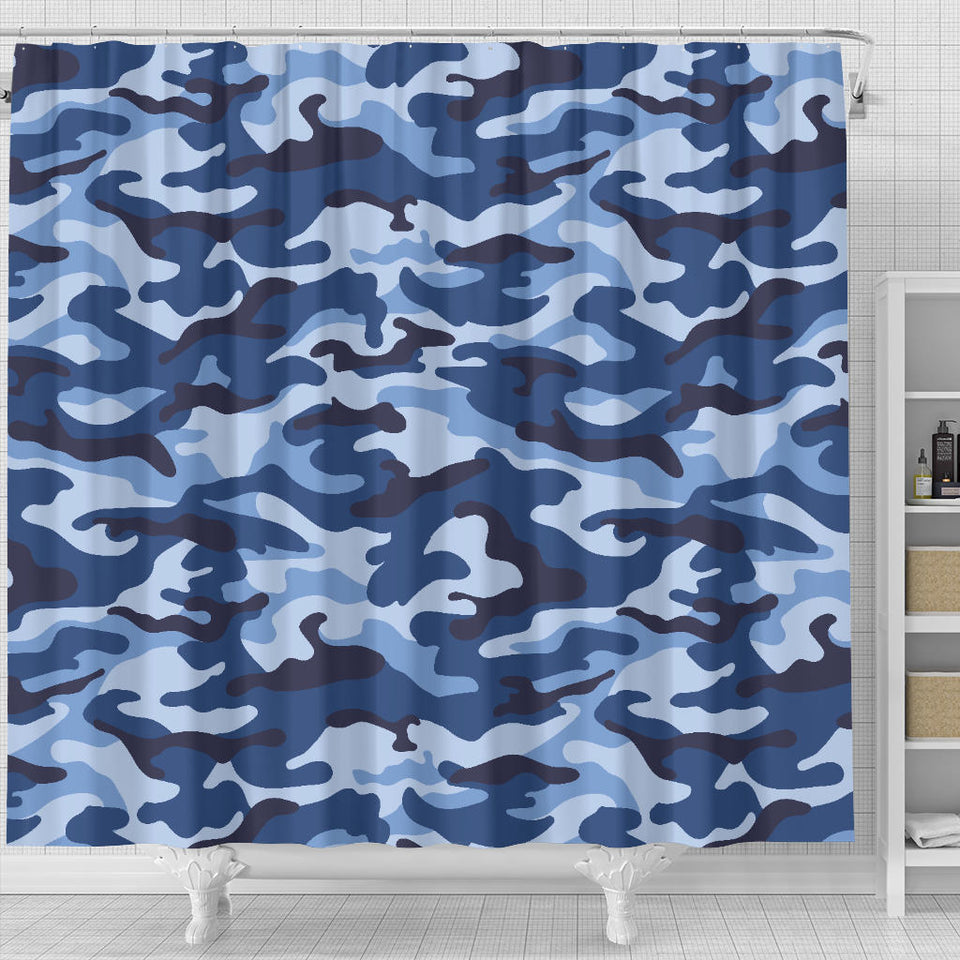 Blue Camo Camouflage Pattern Shower Curtain Fulfilled In US