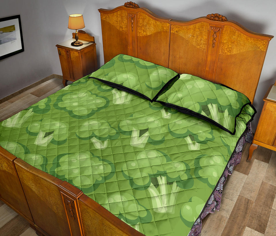 Broccoli pattern green background Quilt Bed Set