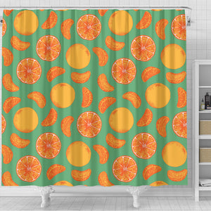 Orange Fruit Pattern Green Background Shower Curtain Fulfilled In US