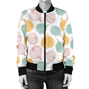 Colorful Onions White Background Women'S Bomber Jacket