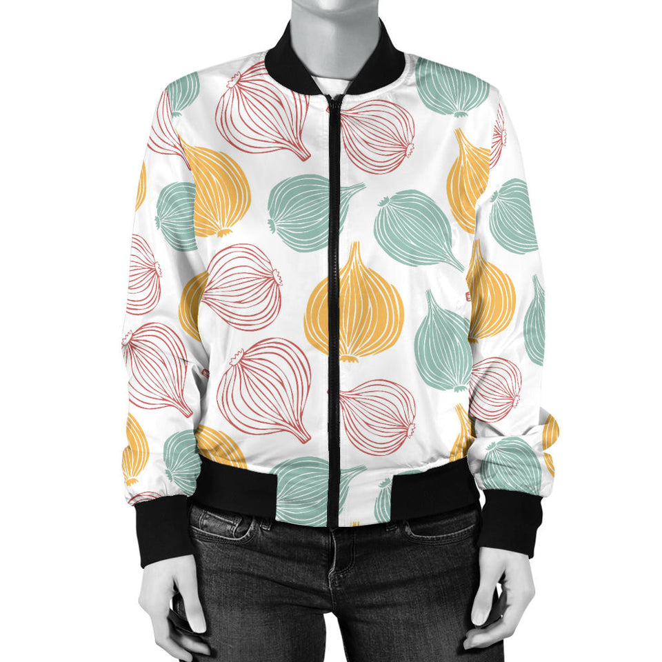 Colorful Onions White Background Women'S Bomber Jacket