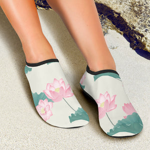 Pink Lotus Waterlily Leaves Pattern Aqua Shoes