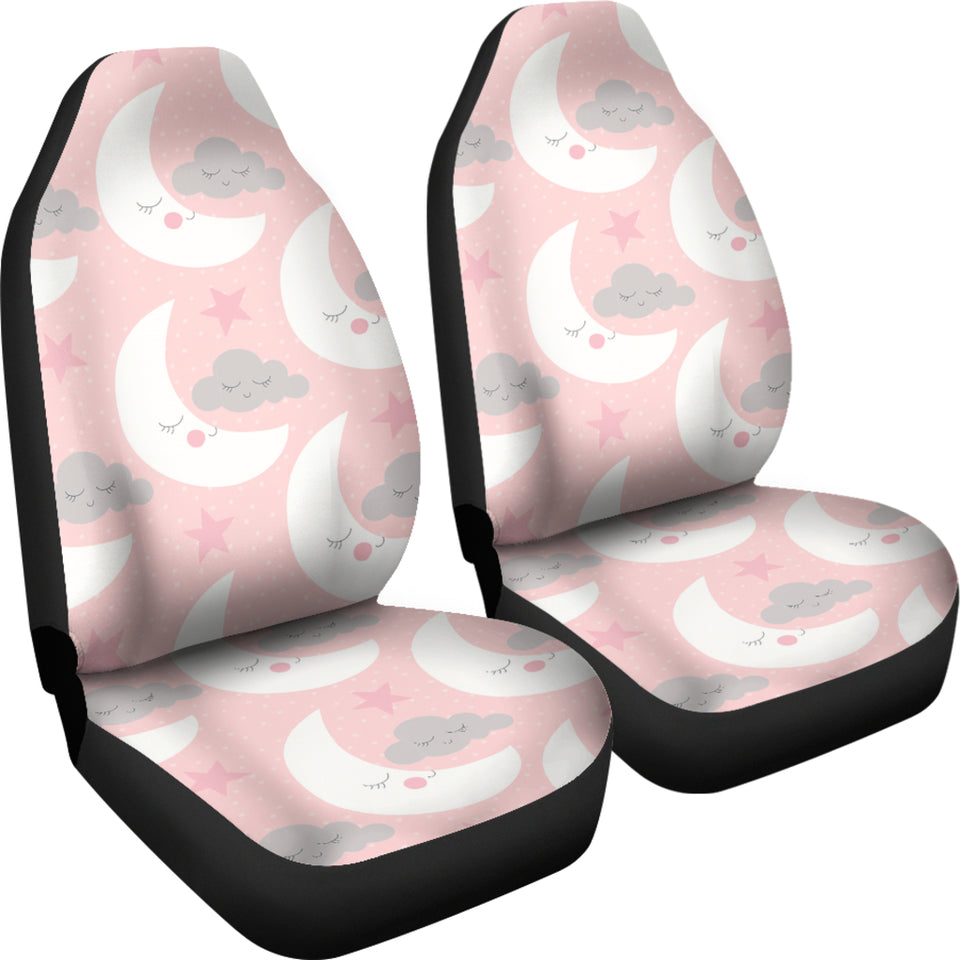 Cute Moon Cloud Star Pattern Pink Dot Background Universal Fit Car Seat Covers