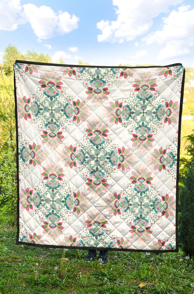 Square Floral Indian Flower Pattern Premium Quilt