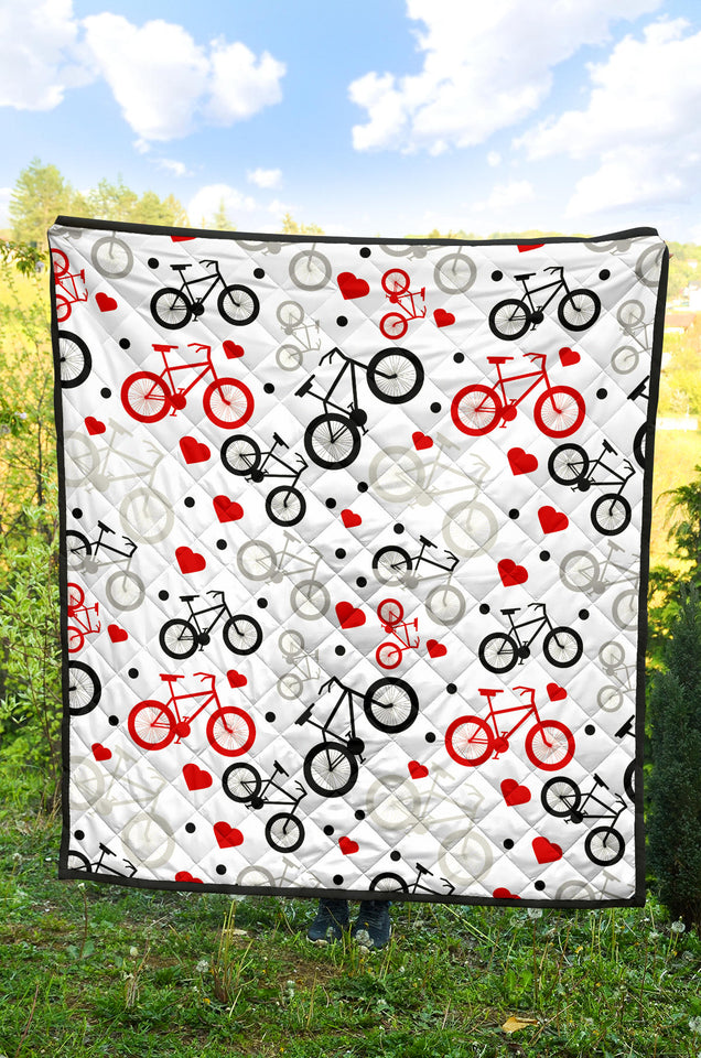 Bicycle Pattern Print Design 04 Premium Quilt