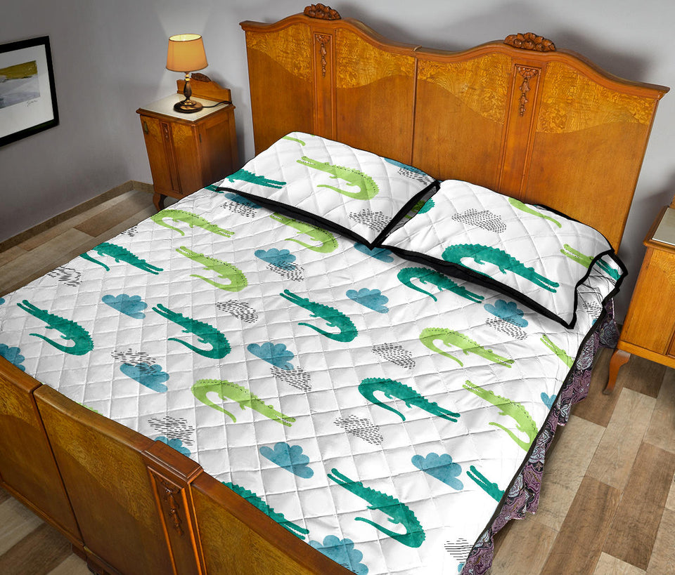 watercolor crocodile pattern Quilt Bed Set