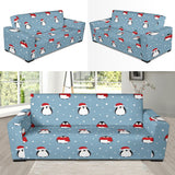Cute Penguin Christmas Snow Pattern Sofa Slipcover
