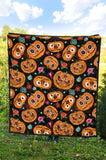 Pumpkin Flowers Spiderweb Halloween Theme Premium Quilt