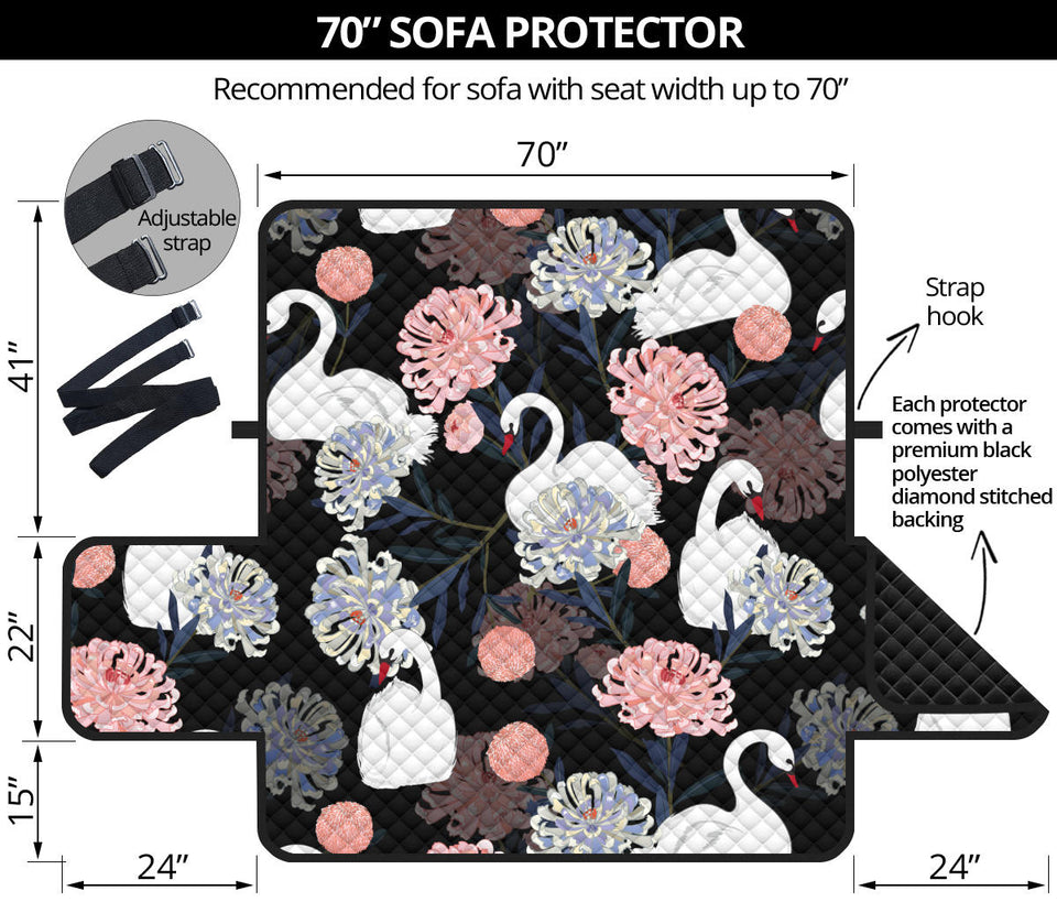 white swan blooming flower pattern Sofa Cover Protector