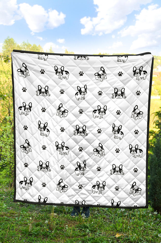 Cute French Bulldog Paw Pattern Premium Quilt