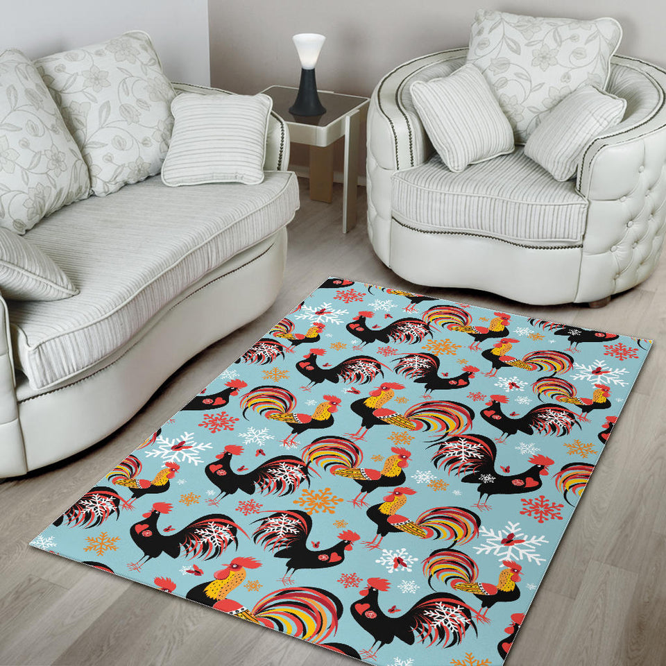 Rooster Chicken Cock Snowfalke Area Rug