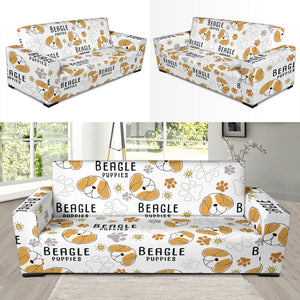 Cute Beagle Dog Pattern Background Sofa Slipcover