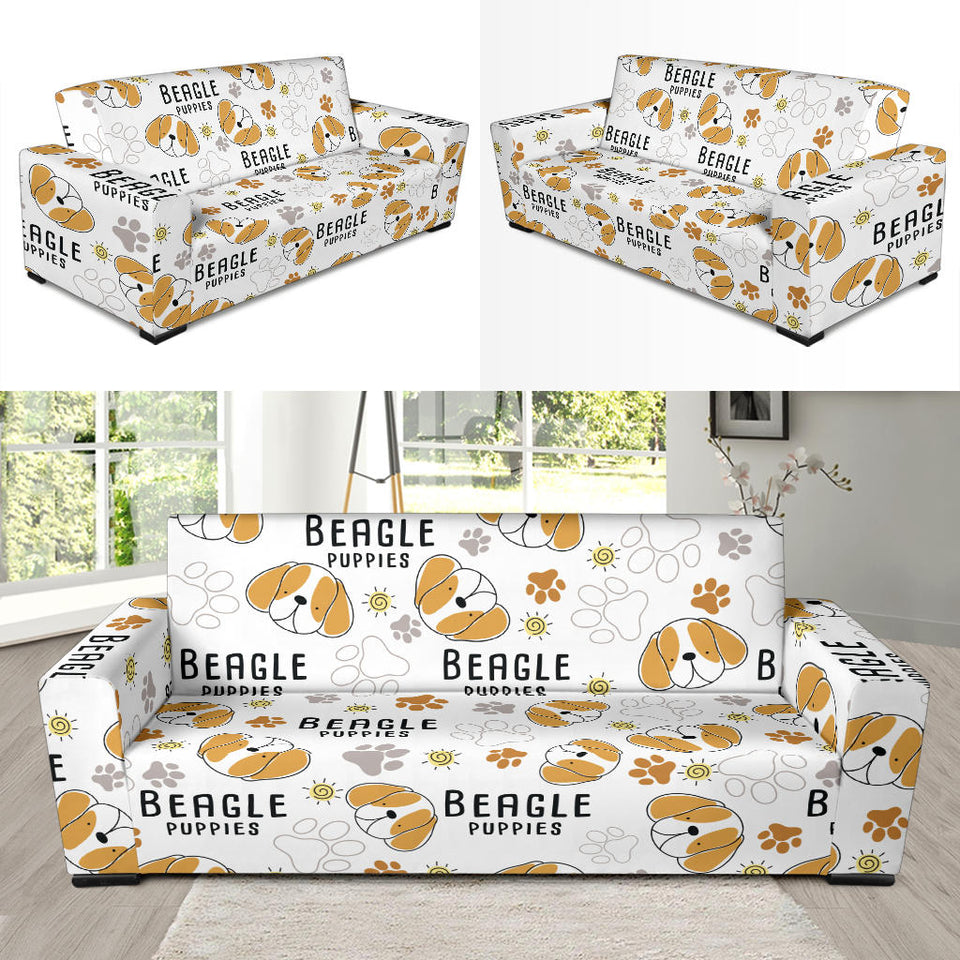 Cute Beagle Dog Pattern Background Sofa Slipcover