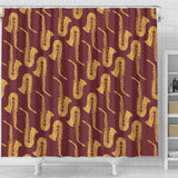 Hand Drawn Gold Saxophone Red Background  Shower Curtain Fulfilled In US