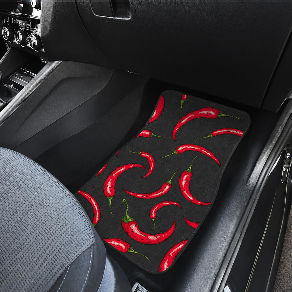 Chili Peppers Pattern Black Background Front And Back Car Mats