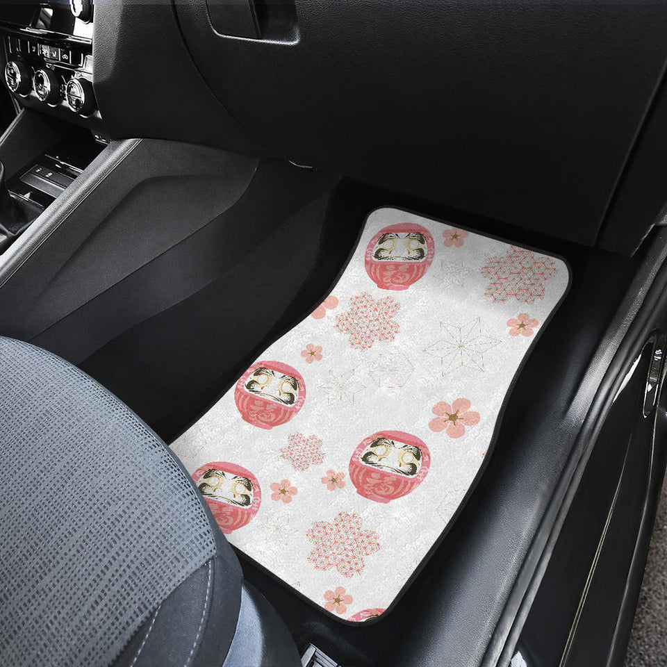 Daruma Japanese Wooden Doll Cherry Blossom Flower Pattern Front And Back Car Mats