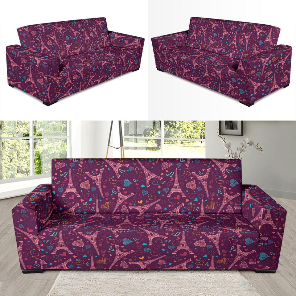 Eiffel Tower Heart Pattern Print Design 04 Sofa Slipcover