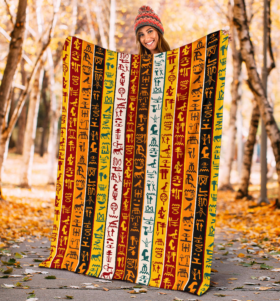 Egypt Hieroglyphics Pattern Print Design 01 Premium Blanket