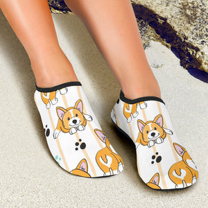 Cute Dog Corgi Striped Background Pattern Aqua Shoes