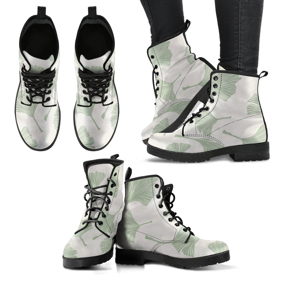 Ginkgo Leaves Pattern Leather Boots