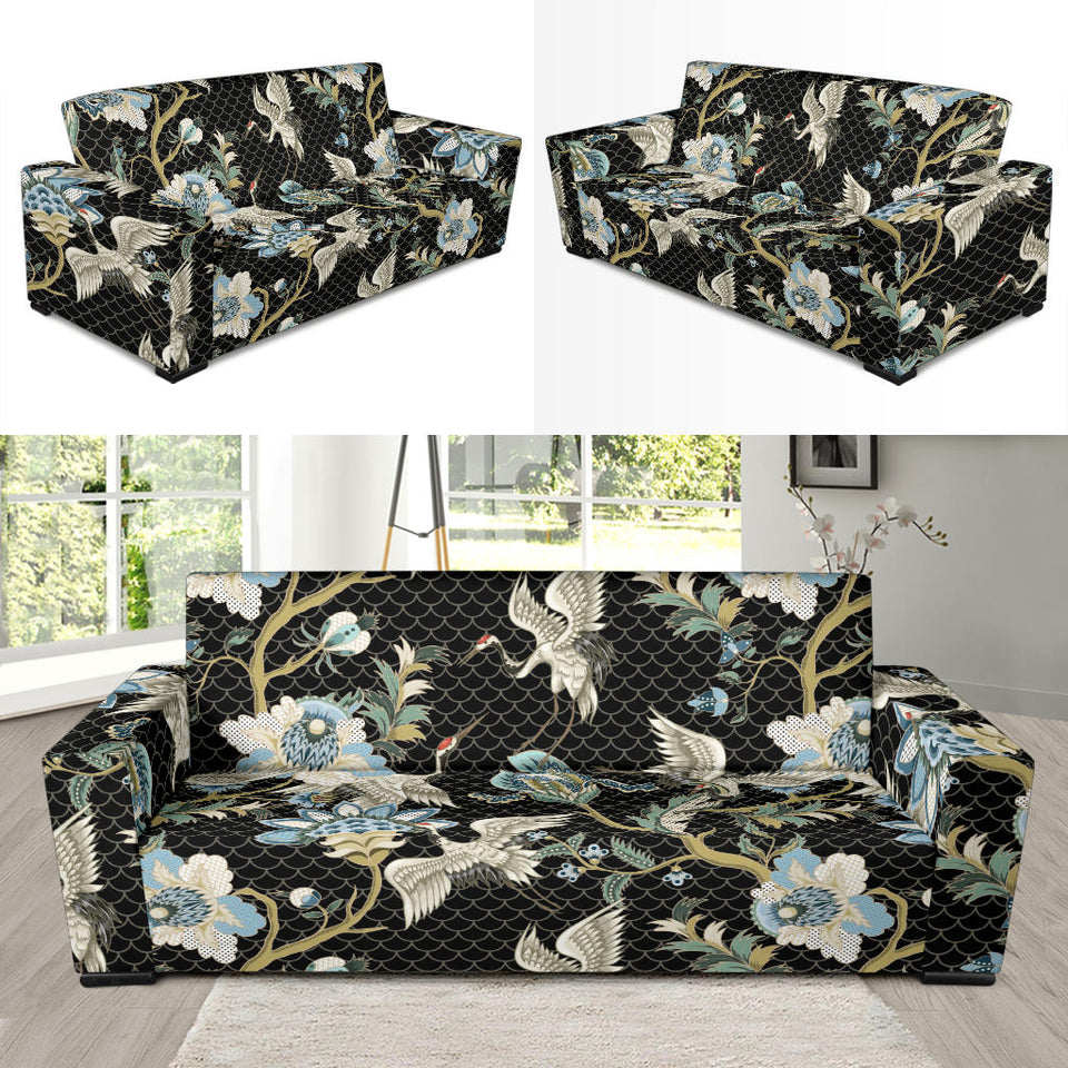 Japanese Crane Ornament Elements Sofa Slipcover